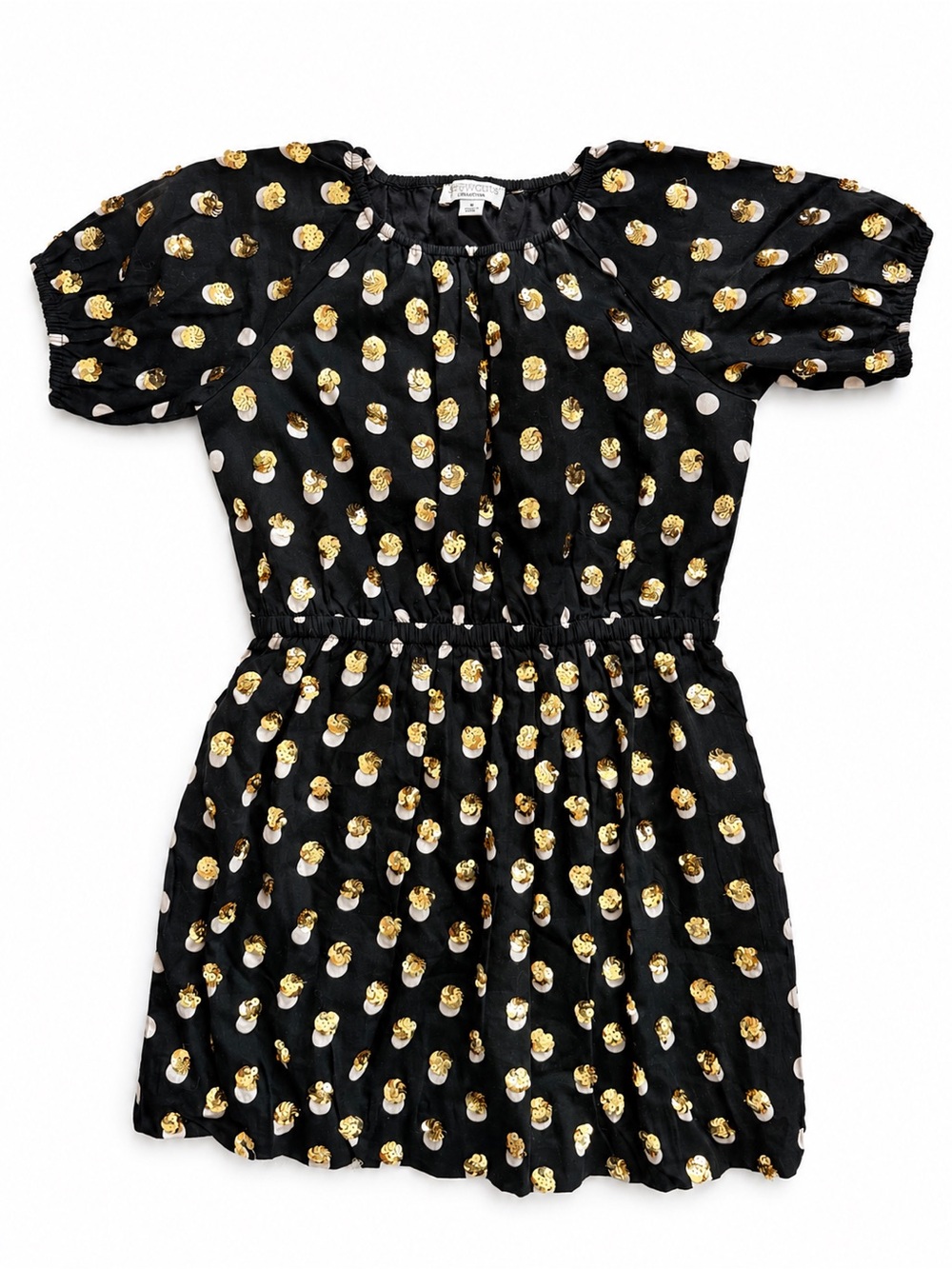Crewcuts Girls Size 7 Black Gold Sequin Polka Dot Party Dress
